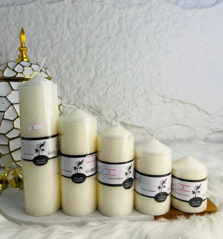 شمع ابيض بأحجام مختلفة مميز وانيق وراقي جدا لاصحاب الذوق الرفيع